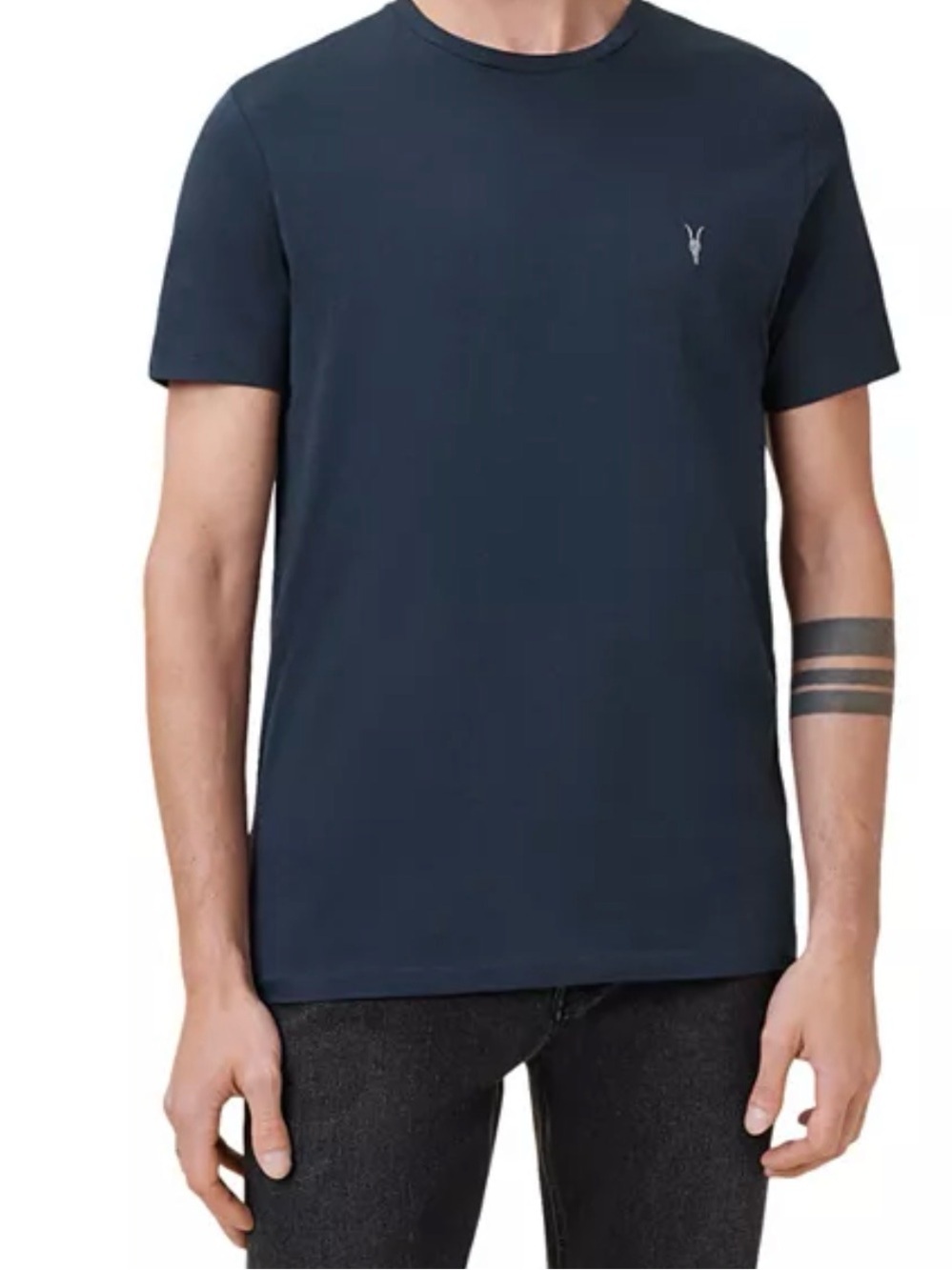 All Saints Men’s Tonic Crewneck Slim Ramskull in Navy T-Shirt